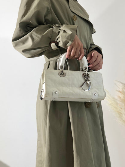 Christian Dior Cannage Lady dior Nylon Handbag White Vintage Old murbh7