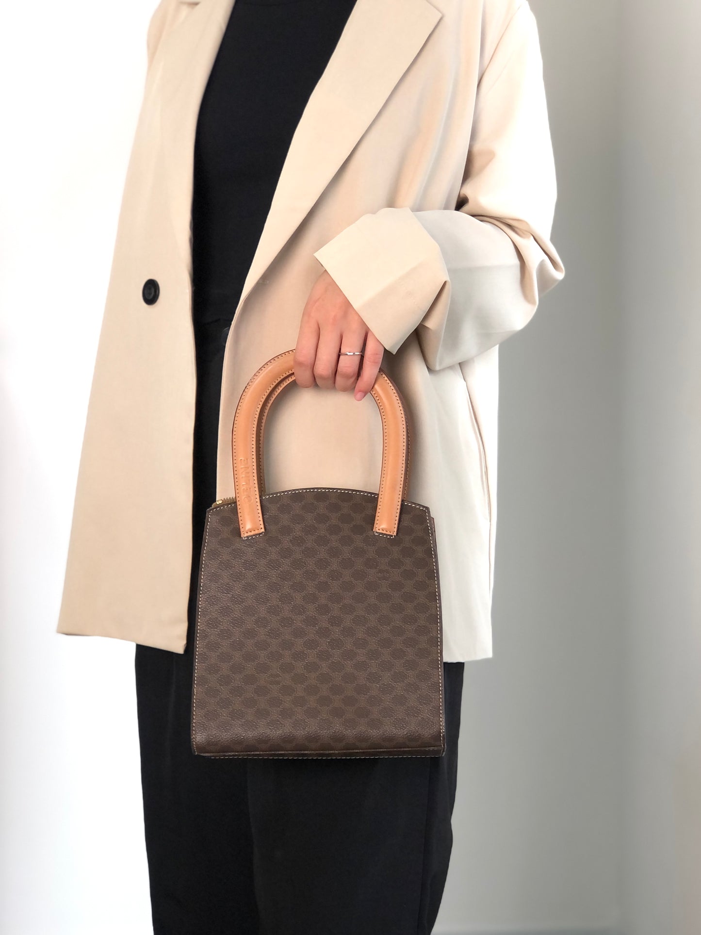 CELINE Macadam Handbag Brown Vintage 2fxfg6