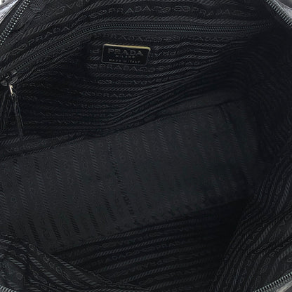 PRADA Triangle logo Crocodile embossed Nylon Tote bag Black Vintage Old vskjgf