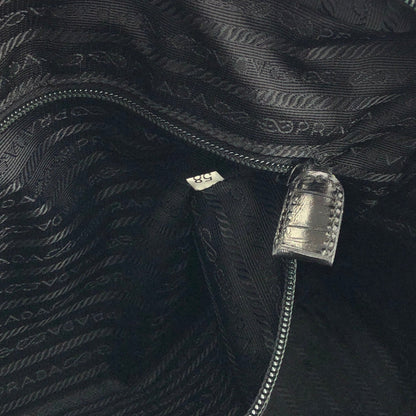 PRADA Triangle logo Crocodile embossed Nylon Tote bag Black Vintage Old vskjgf