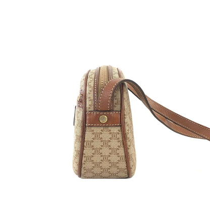 CELINE Macadam Blason Front zipper Oval Shoulder bag Beige Vintage Old Celine zaebn2