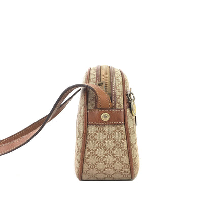 CELINE Macadam Blason Front zipper Oval Shoulder bag Beige Vintage Old Celine zaebn2