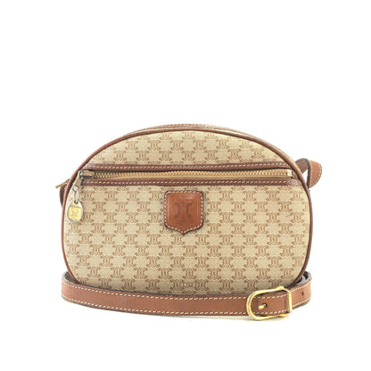 CELINE Macadam Blason Front zipper Oval Shoulder bag Beige Vintage Old Celine zaebn2