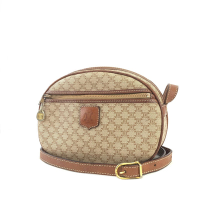 CELINE Macadam Blason Front zipper Oval Shoulder bag Beige Vintage Old Celine zaebn2