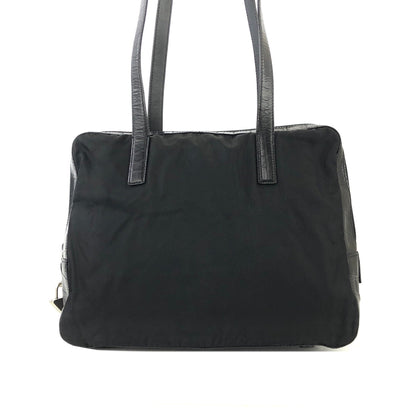 PRADA Triangle logo Crocodile embossed Nylon Tote bag Black Vintage Old vskjgf
