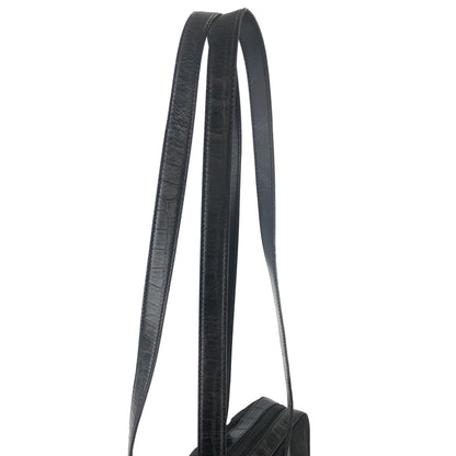 PRADA Triangle logo Crocodile embossed Nylon Tote bag Black Vintage Old vskjgf
