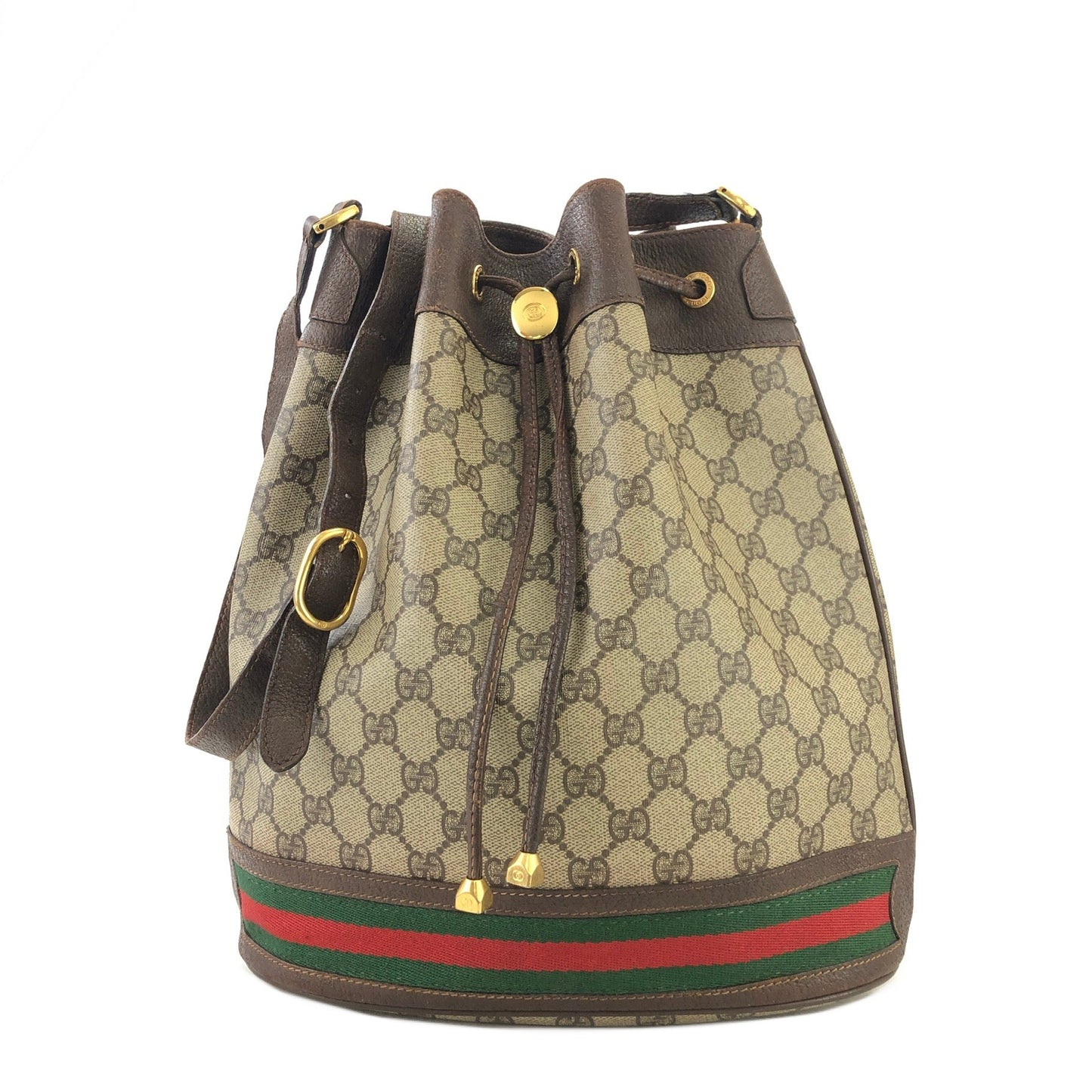 GUCCI Sherry line Drawstring Shoulder bag Brown Vintage Old Gucci cu5hat