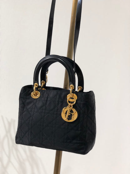 Christian Dior Lady Dior Canage Enamel Leather 2way Shoulder Bag Black Vintage Old f6njne