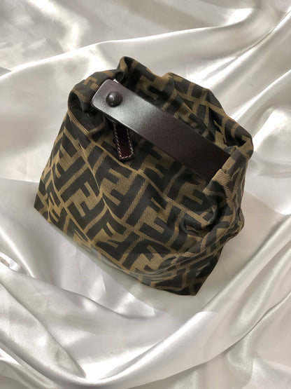 FENDI Zucca Nylon Handbag Vanity bag Brown Vintage Old dpzwcc