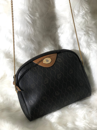 Christian Dior 標誌蜂巢圖案斜背包小單肩包黑色棕色復古舊款 bd8aen