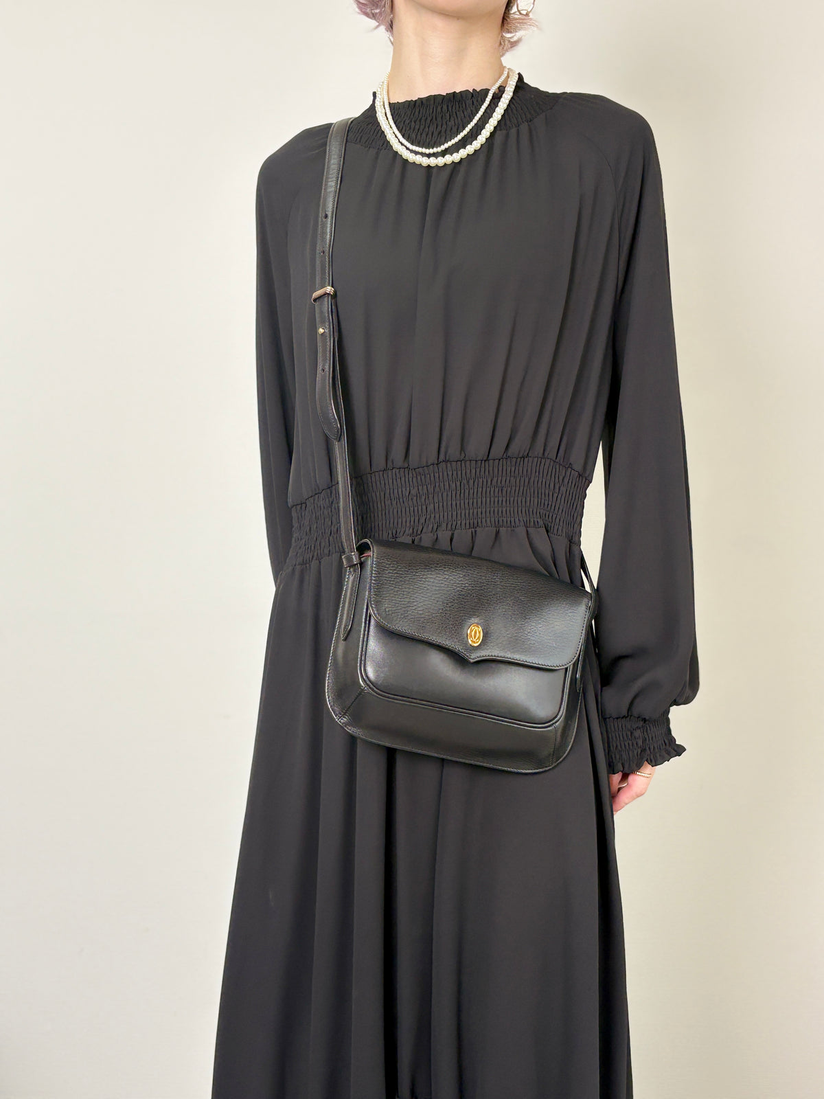 Cartier Logo Trinity Shoulder bag Black Vintage j72pji