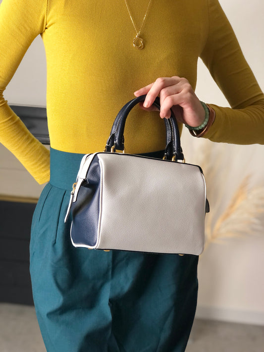 CELINE Two-way Small Boston bag Shoulder bag White×Navy Vintage gbtb54