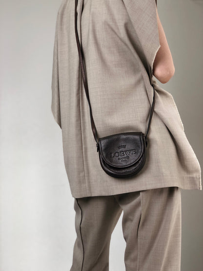 LOEWE Logo Embossed Small Shoulder bag Brown Vintage iavthk