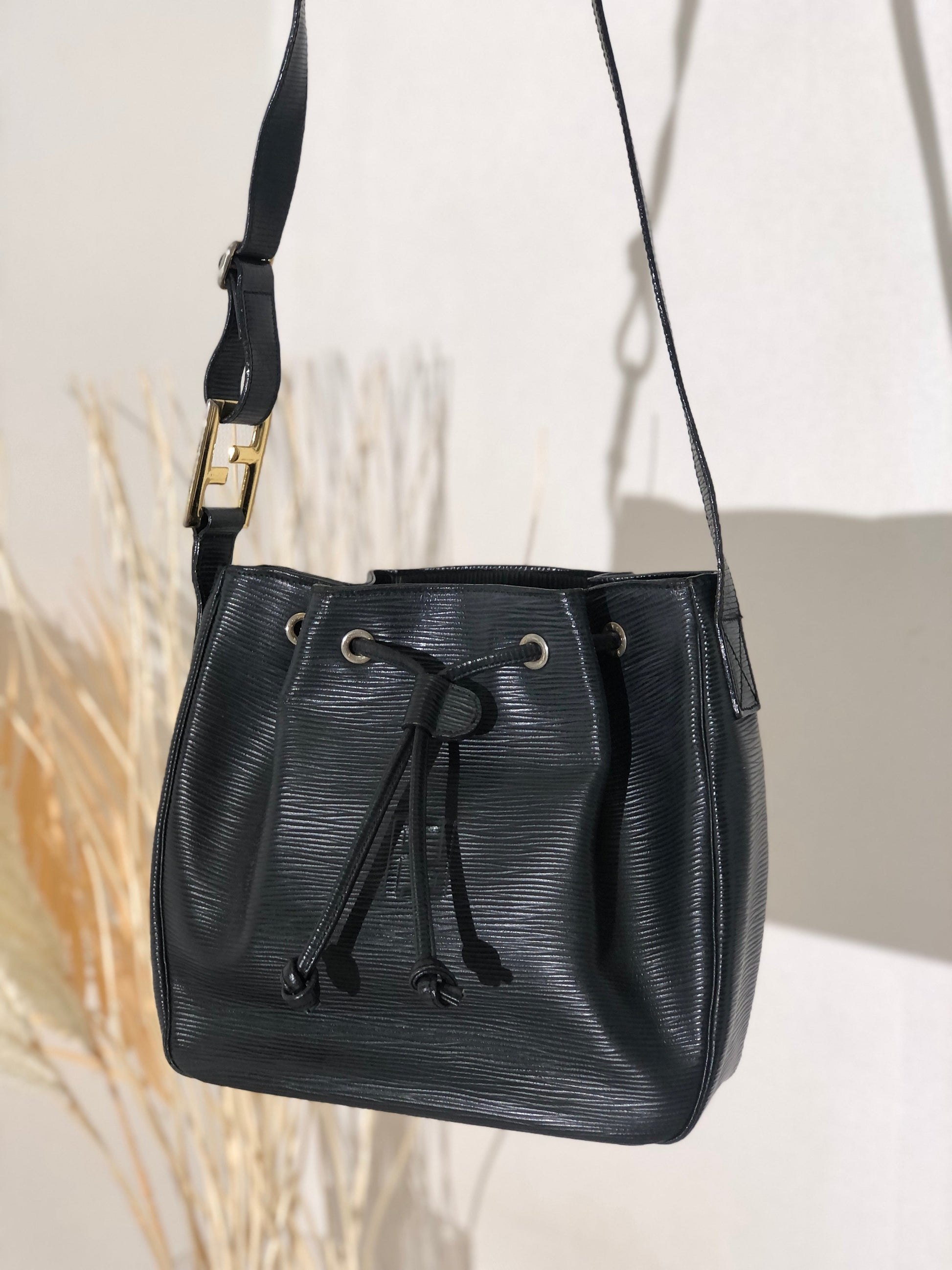 FENDI Bag. Fendi Vintage Black Epi Leather Shoulder Bucket Bag