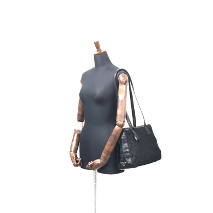 PRADA Triangle logo Crocodile embossed Nylon Tote bag Black Vintage Old vskjgf