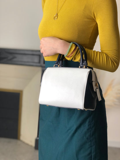 CELINE Two-way Small Boston bag Shoulder bag White×Navy Vintage gbtb54