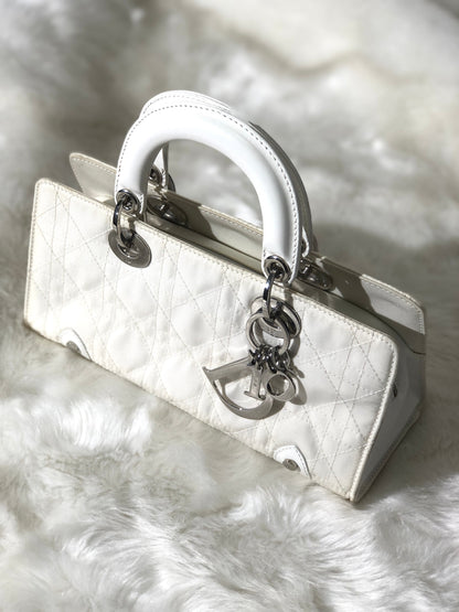 Christian Dior Cannage Lady dior Nylon Handbag White Vintage Old murbh7