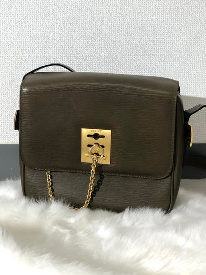 CELINE Mantel Chain Gancini 斜背包 棕色 復古 舊款 Celine b4rzuk