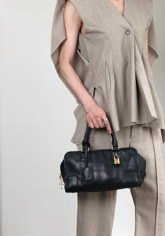 LOEWE Amazona28 Anagram Small Boston bag Handbag Black Vintage jti3x5