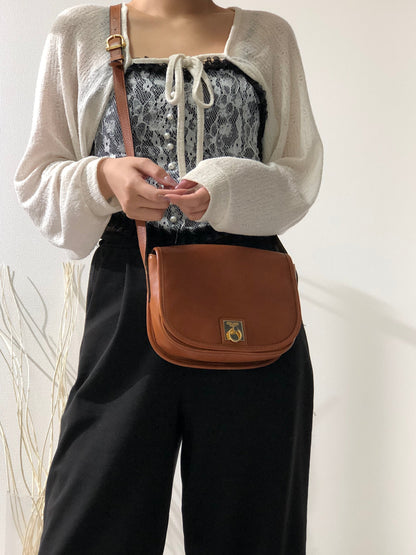 CELINE Gancini Flap Round Leather Shoulder bag Brown Vintage Old Celine aggfb5