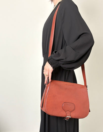 PRADA Logo Front Buckle  Shoulder bag Brown Vintage rhwnn2