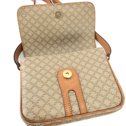 CELINE Macadam Blason Two-line Shoulder bag Beige Vintage Old Celine rmr5gm