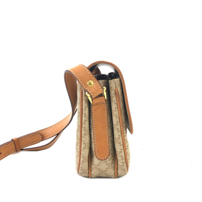 CELINE Macadam Blason Two-line Shoulder bag Beige Vintage Old Celine rmr5gm