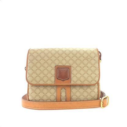 CELINE Macadam Blason Two-line Shoulder bag Beige Vintage Old Celine rmr5gm