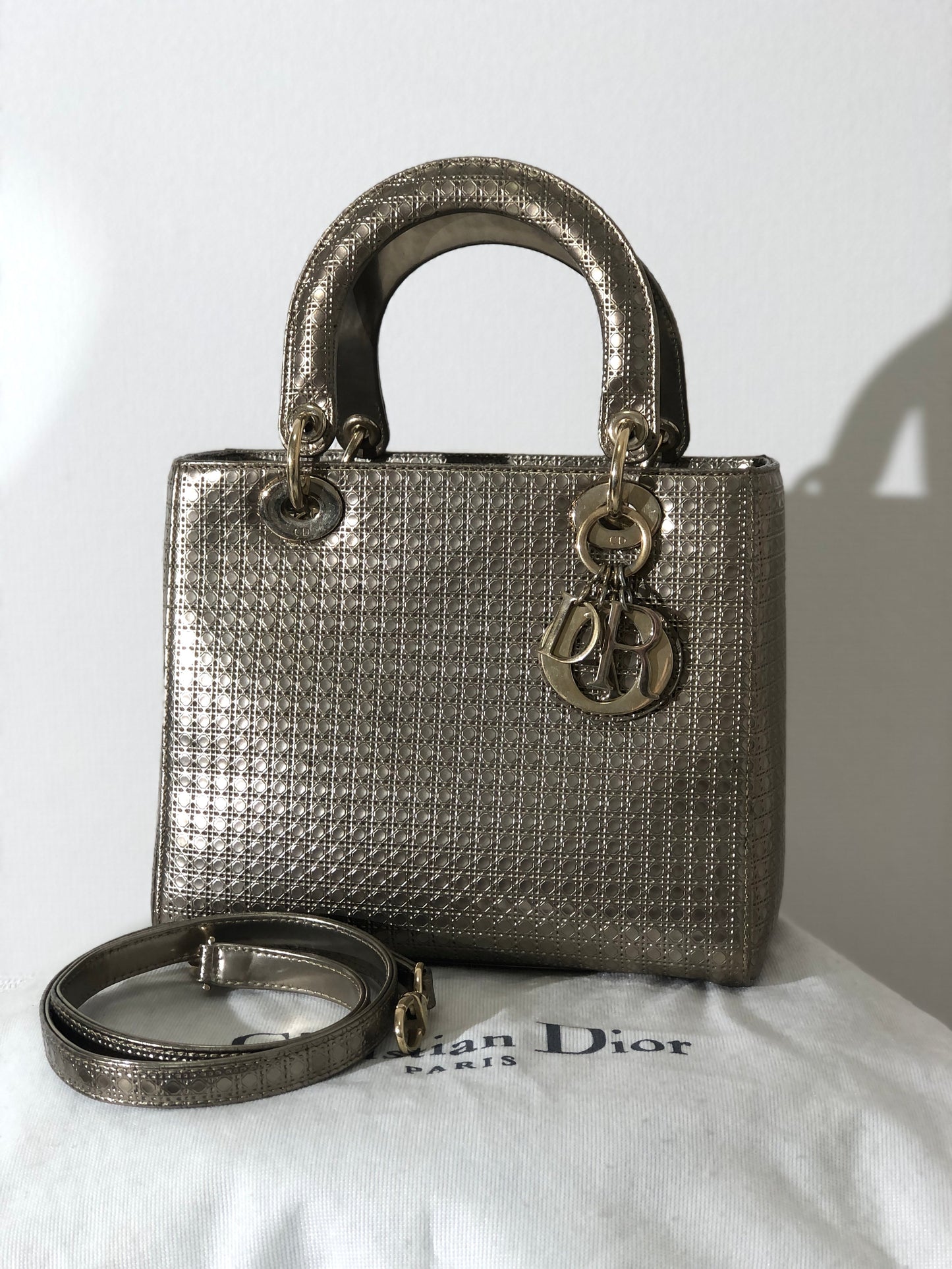 Christian Dior Lady dior Medium Micro Cannage Leather Handbag Shoulder bag Bronze dhuimx