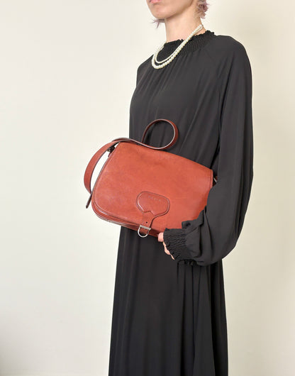PRADA Logo Front Buckle  Shoulder bag Brown Vintage rhwnn2