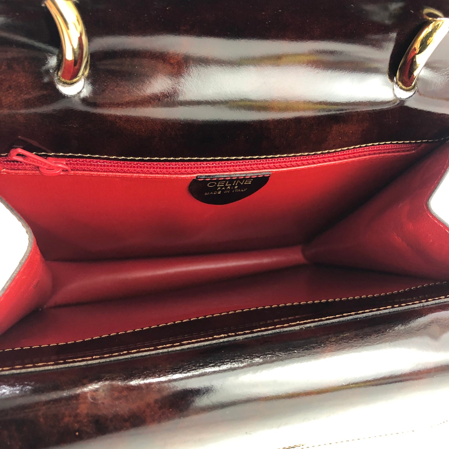 CELINE Gancini Double flap Tortoiseshell patent leather Handbag Brown Vintage OldCELINE pb5ea5