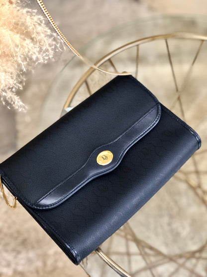Christian Dior Logo Honeycomb Pattern Chain Crossbody Shoulderbag Navy Vintage Old 3yspde