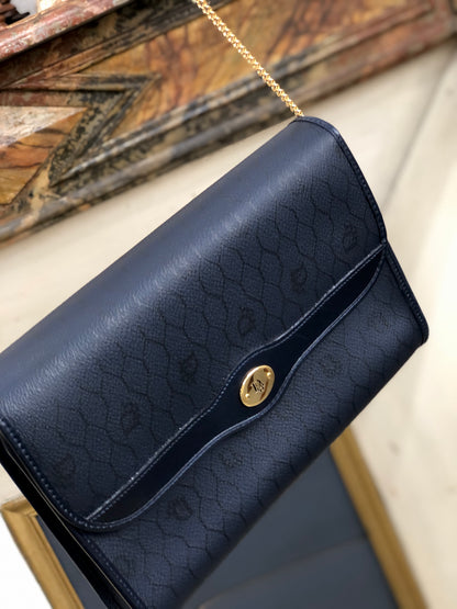 Christian Dior Logo Honeycomb Pattern Chain Crossbody Shoulderbag Navy Vintage Old 3yspde