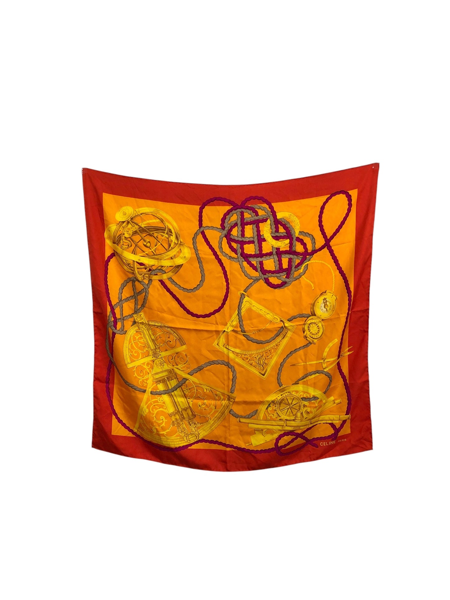 CELINE Circle Logo Silk Scarf Orange Vintage scpa34