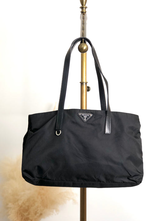 PRADA Tessuto Triangle Logo Handbag Totebag Black Vintage rjuwj5