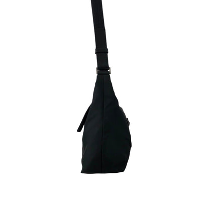PRADA Tessuto Triangle Logo Shoulder bag Hobobag Black Vintage psffyn