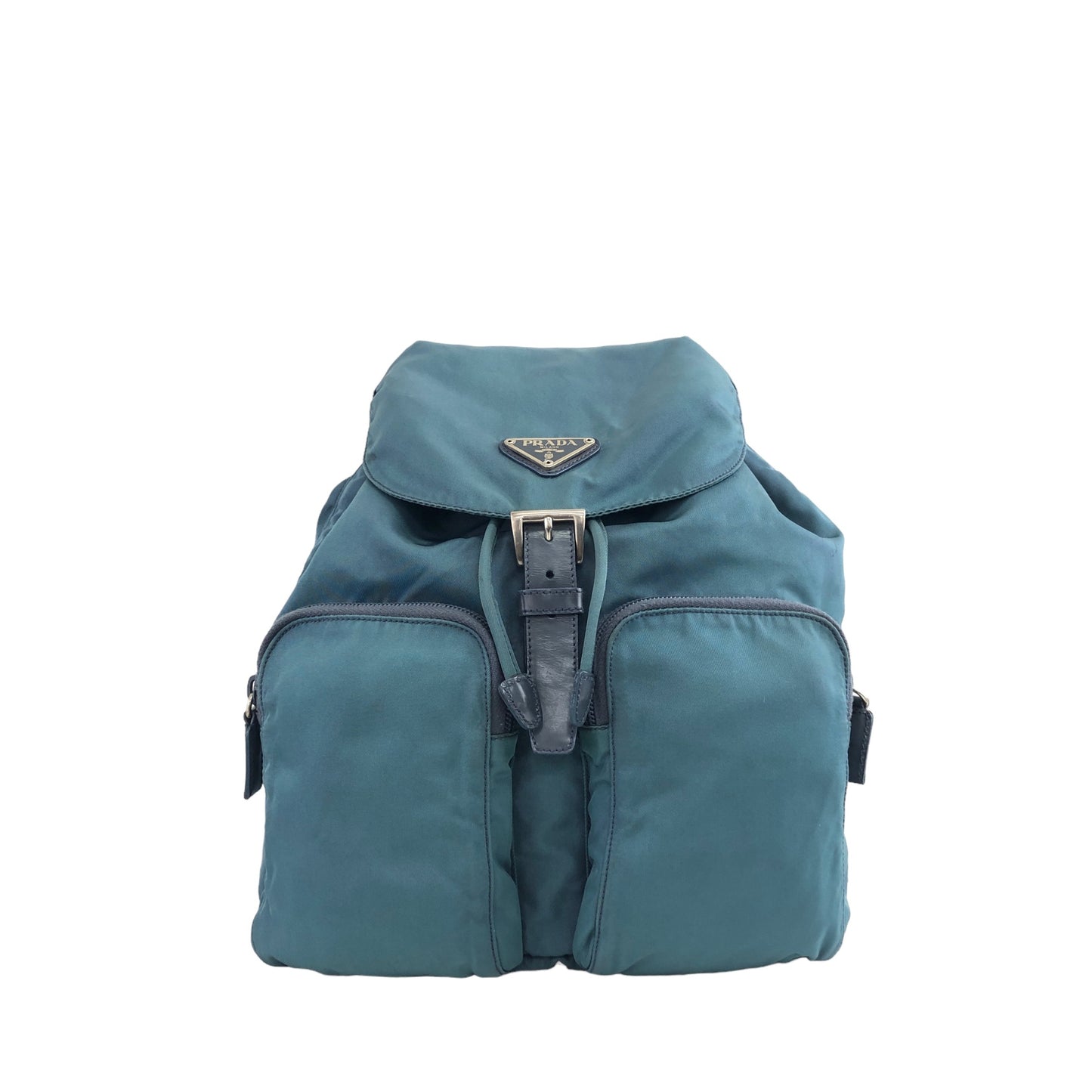 PRADA Triangle Logo Double Pocket Backpack Blue Vintage ztu2a7