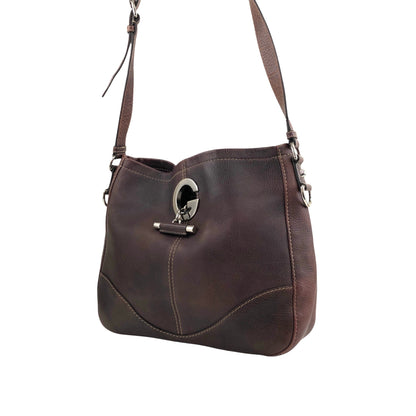 GUCCI Logo Embossed Shoulder bag Brown Vintage 8svbt5