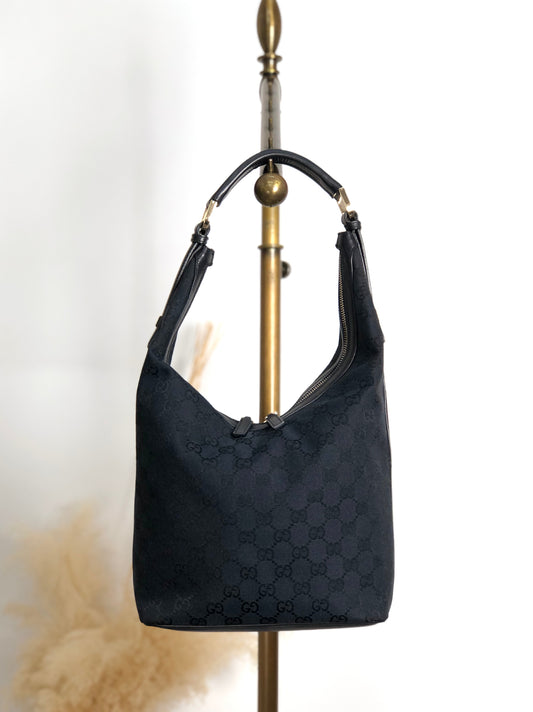 GUCCI GG Canvas Shoulder bag Hobobag Black Vintage jprc3i