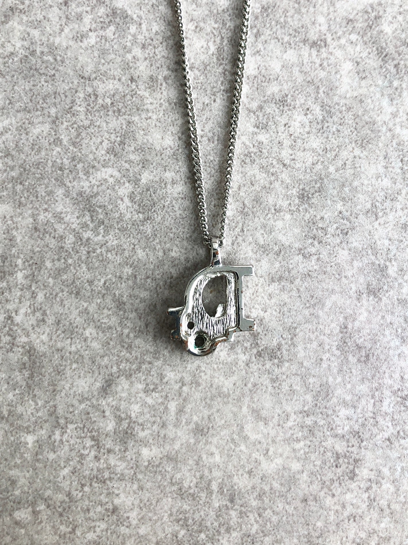 Christian Dior Logo Motif Necklace Silver Vintage m2w873