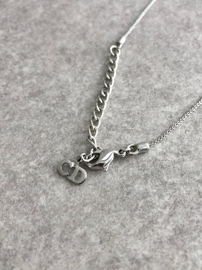 Christian Dior Logo Motif Necklace Silver Vintage niwwkc