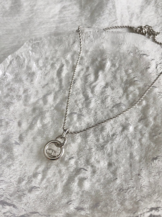 Christian Dior CD Logo Motif Necklace Silver Vintage 2ar88r