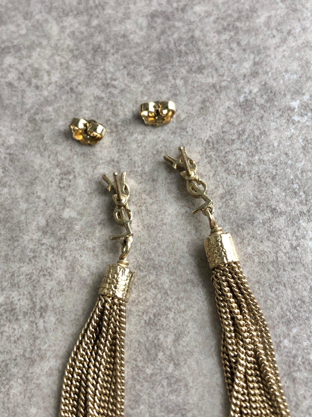 Yves Saint Laurent YSL Logo Tassel Pierced Gold Vintage iybfm5