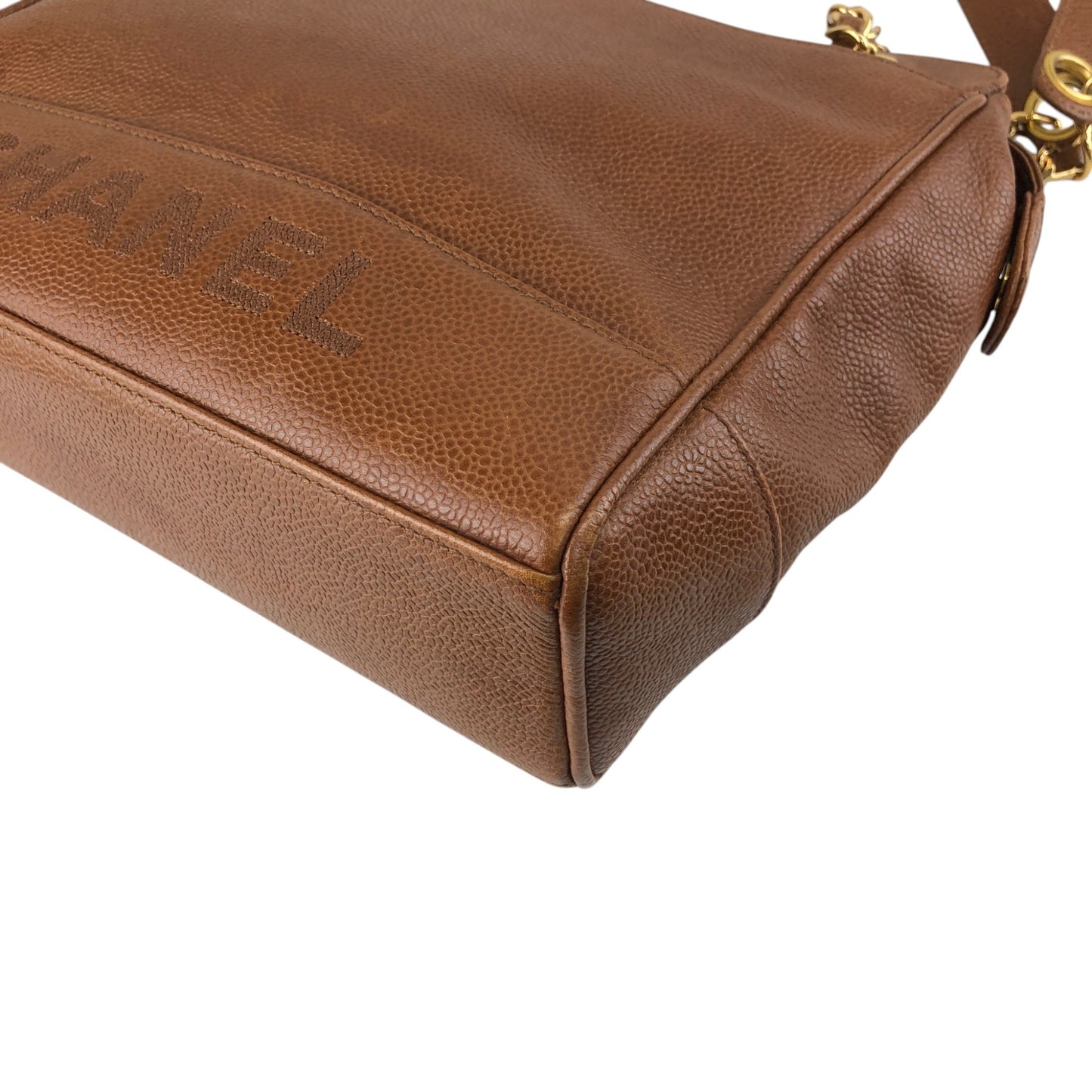 CHANEL Logo Shoulder bag Brown Vintage xufczz