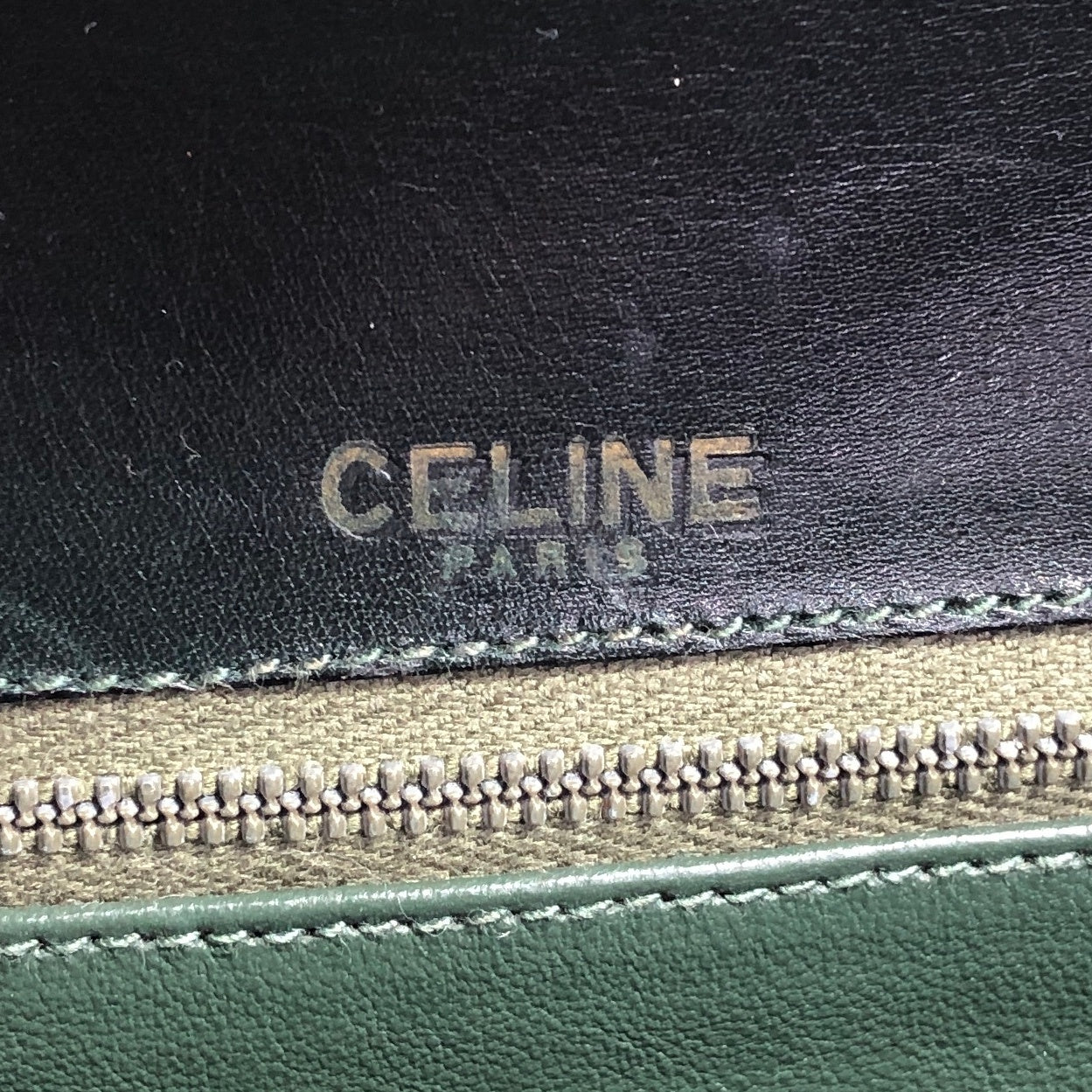 CELINE Blason Emblem Motif Handbag Green Vintage pga8es