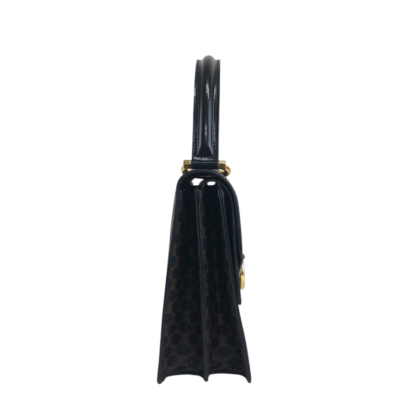 CELINE Macadam Horseshoe Double Flap Handbag Black Vintage eir5v4