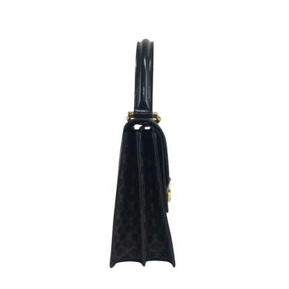 CELINE Macadam Horseshoe Double Flap Handbag Black Vintage eir5v4