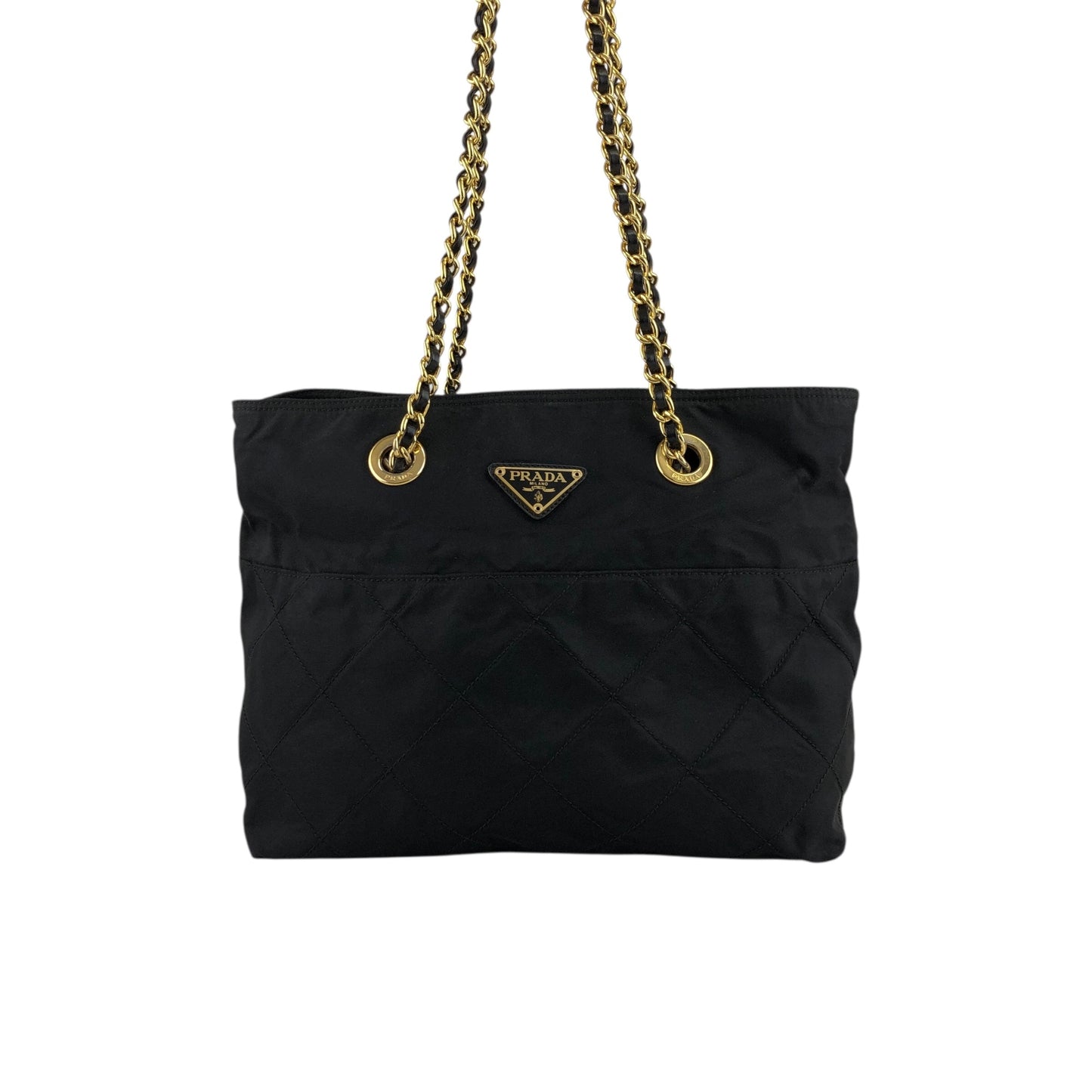 PRADA Tessuto Triangle Logo Chain Shoulder bag Black Vintage aymjy2