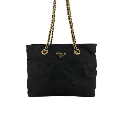 PRADA Tessuto Triangle Logo Chain Shoulder bag Black Vintage aymjy2