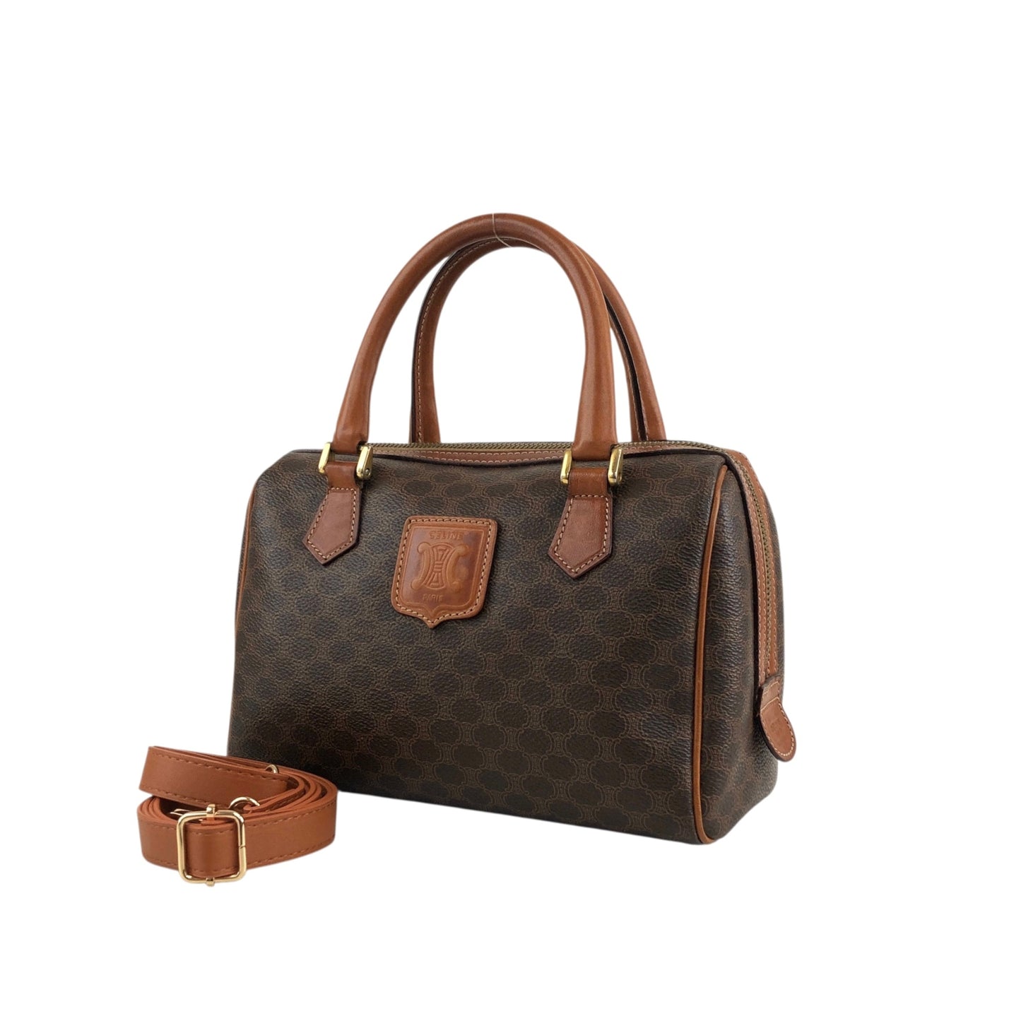 CELINE Macadam Blason Two-way Small Boston bag Shoulder bag Brown Vintage raubfw